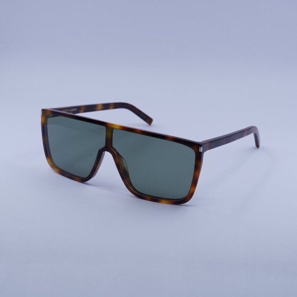 Saint Laurent SL364 MASK ACE 002 Sunglasses Havana Shield Frame, Green Lenses main image 7
